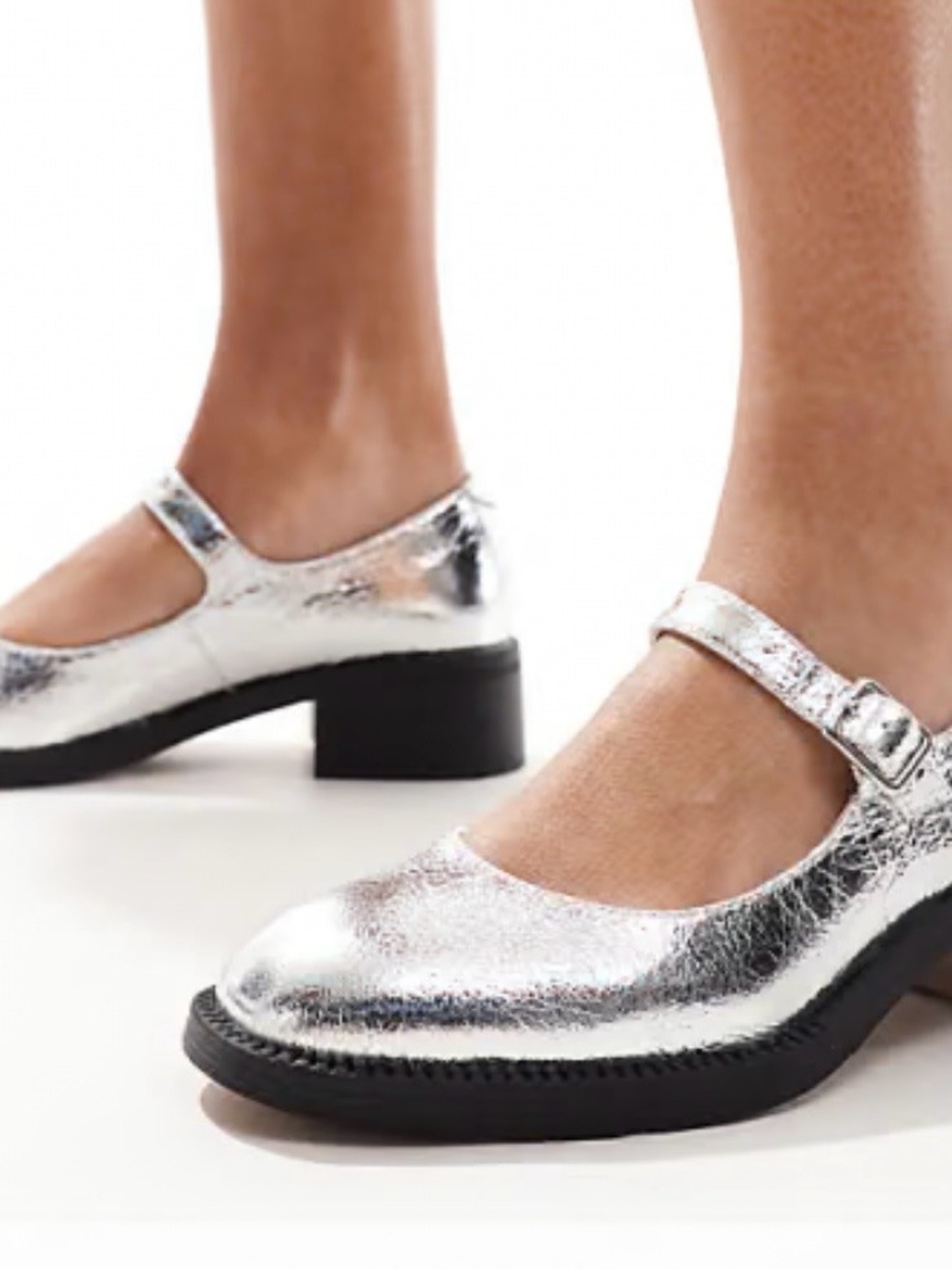 London Rebel Size 9 Silver Chunky Mary Jane Low Heels - Picture 2 of 8